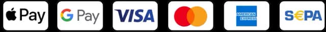 Apple Pay, Google Pay, Visa, Mastercard, American Express, SEPA